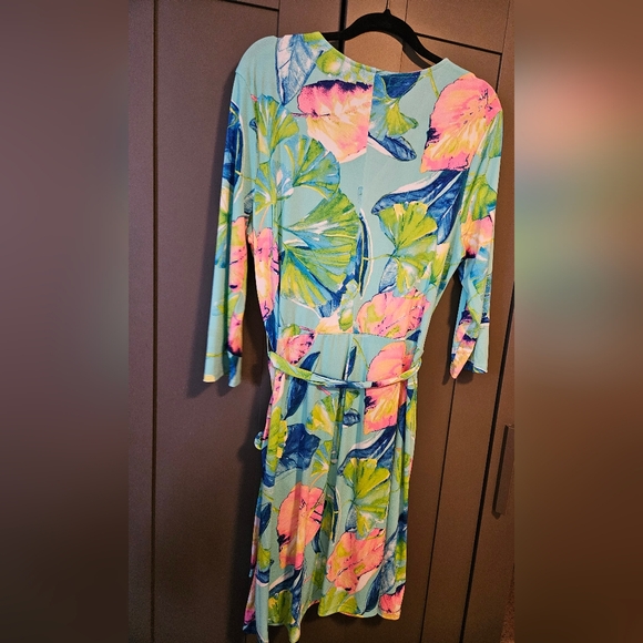 Tropical Leaf Faux Wrap Dress, Plus Size 16 - Picture 8 of 15